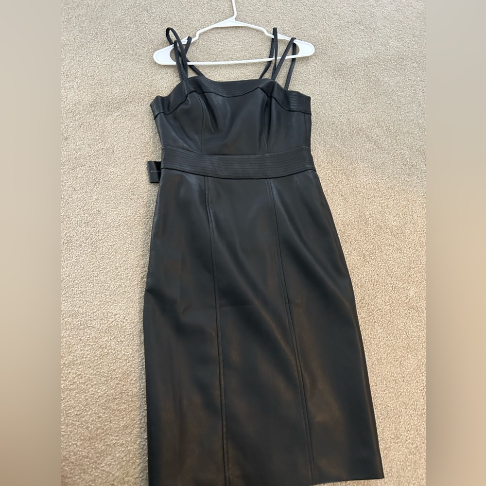 Bcbgmaxazria faux leather midi dress